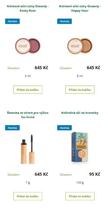 krémové oční stíny, řasenka se sérem a kořeněná sůl