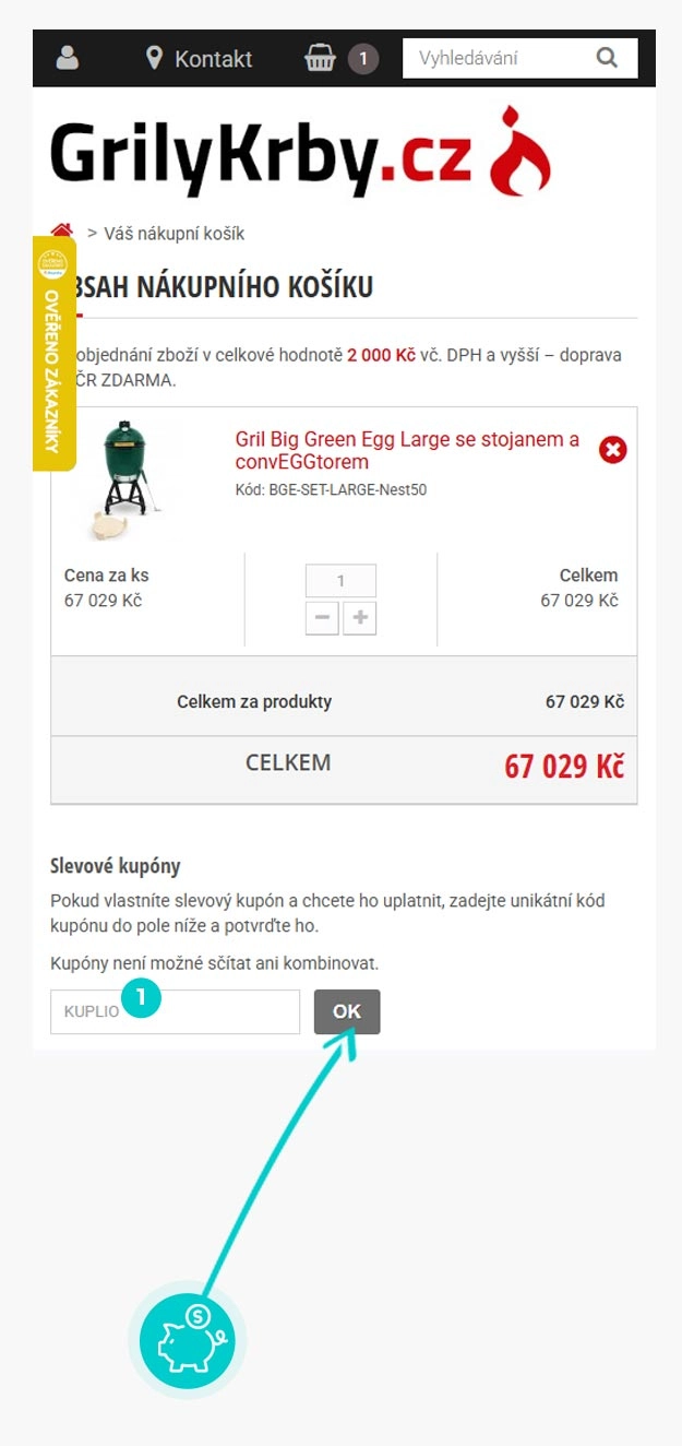 Návod jak uplatnit slevový kód v košíku e-shopu GrilyKrby