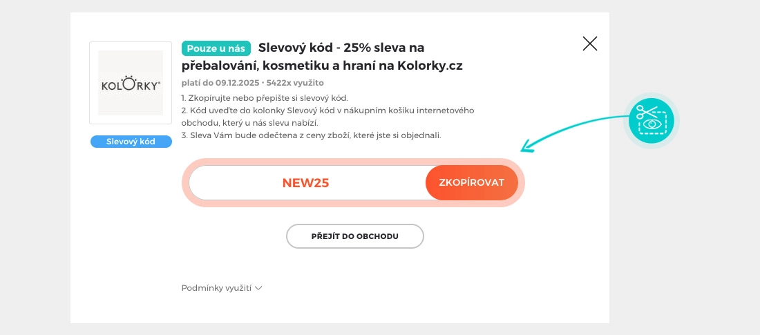Návod jak zkopírovat slevový kód KOLORKY