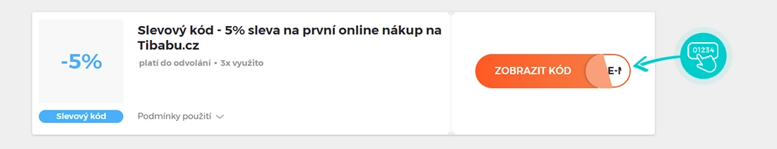 Ukázka slevového kódu tibabu.cz