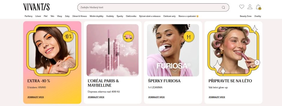 domovská stránka e-shopu vivantis s výběrem oblíbených kategorií
