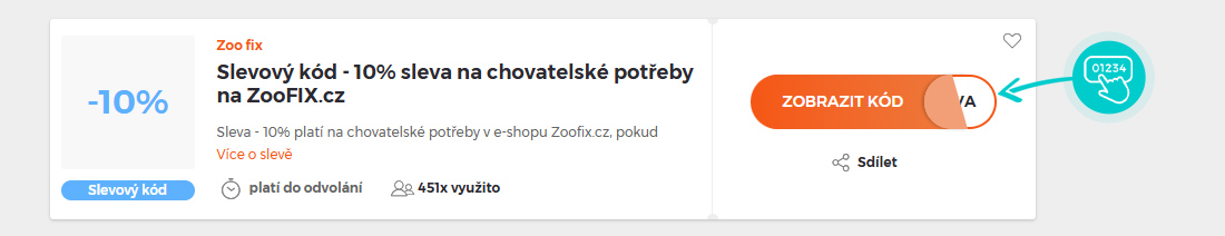 Ukázka slevového kódu Zoo fix