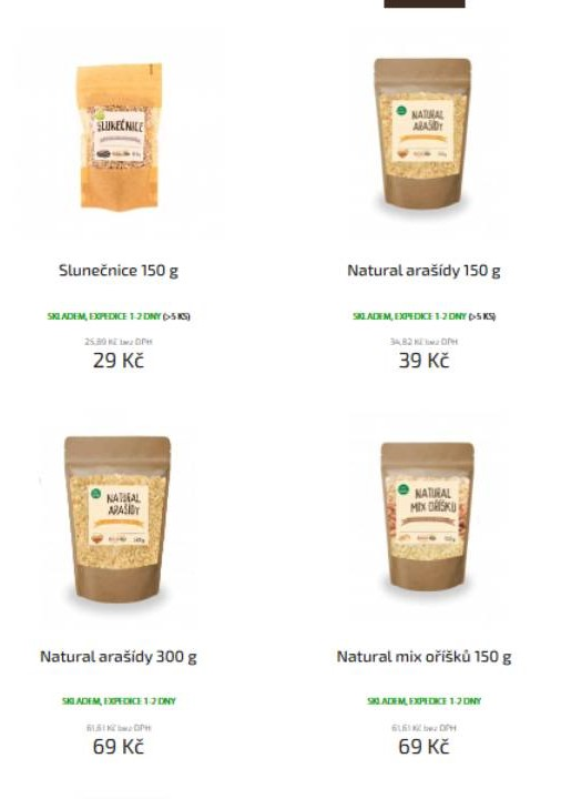 slunečnice, arašídy a mix oříšků