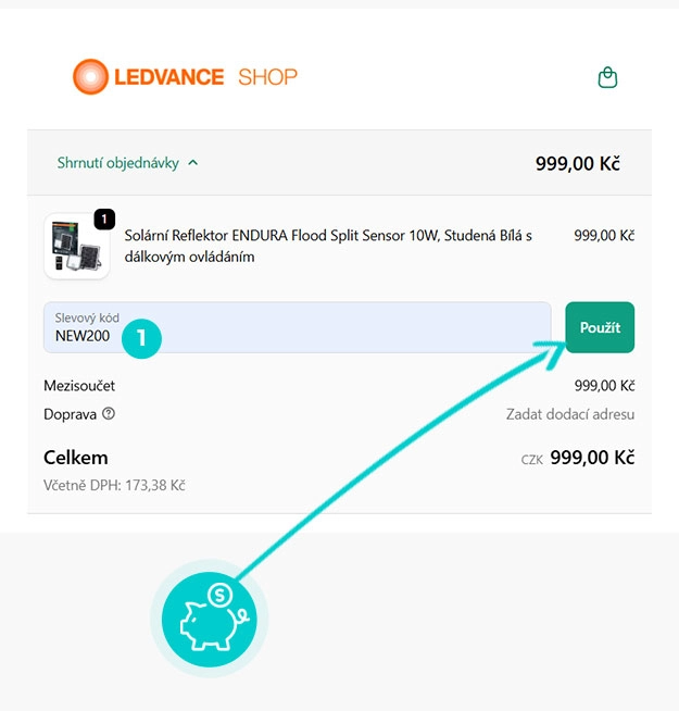 Návod jak uplatnit slevový kód v košíku e-shopu Ledvance