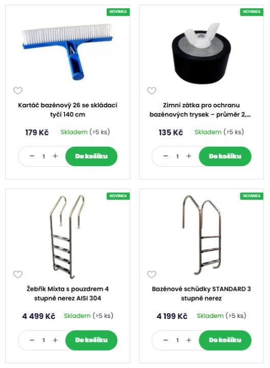 Chlorito - bazénová kartáč, zimní zátka pro ochranu bazénových trysek, žebřík a bazénové schůdky
