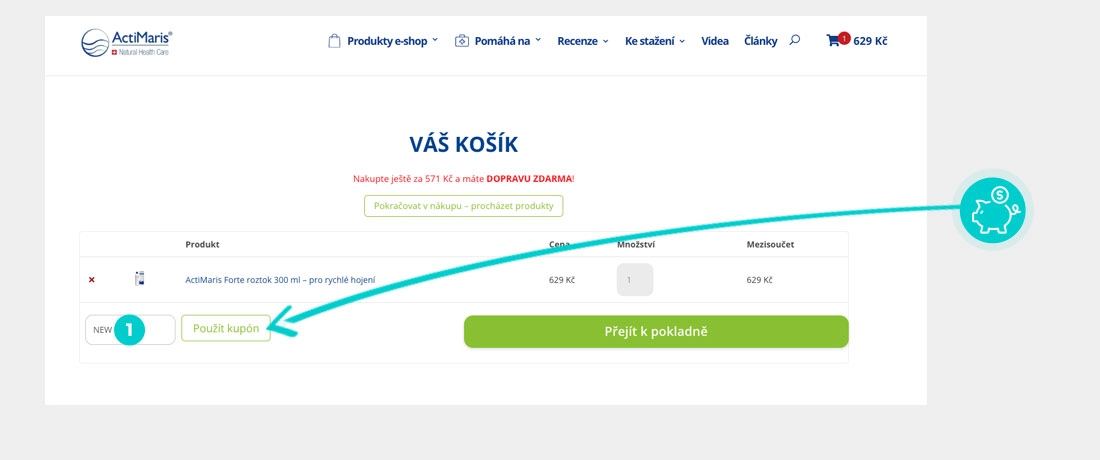 Návod jak uplatnit slevový kód v košíku e-shopu ActiMaris