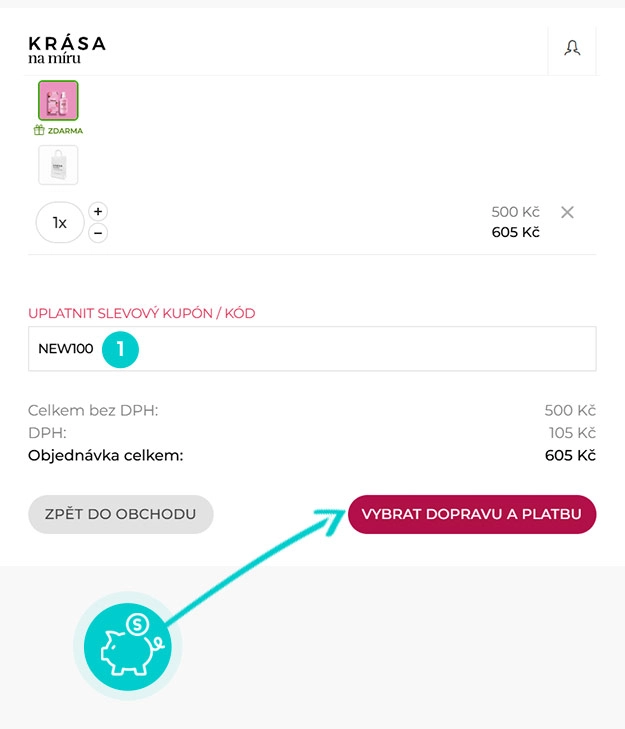 Návod jak uplatnit slevový kód v košíku e-shopu Krása na míru