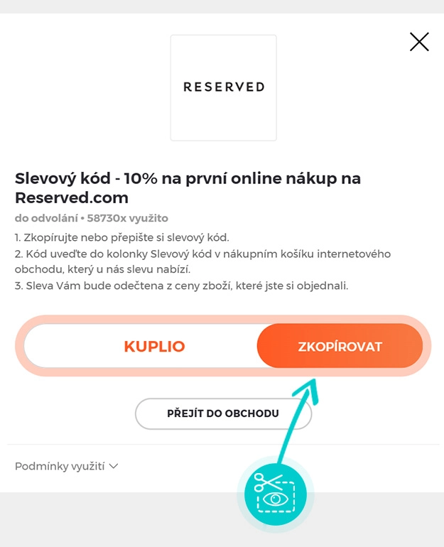 Návod jak zkopírovat slevový kód Reserved