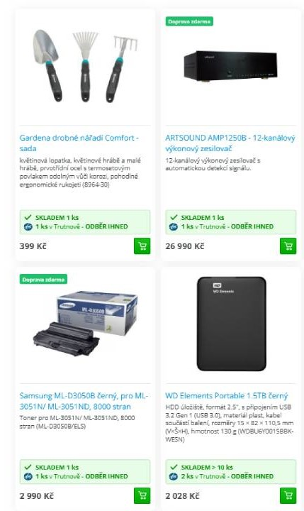 BScom - drobné nářadí do zahrady, zesilovač, toner do tiskárny a HDD úložiště