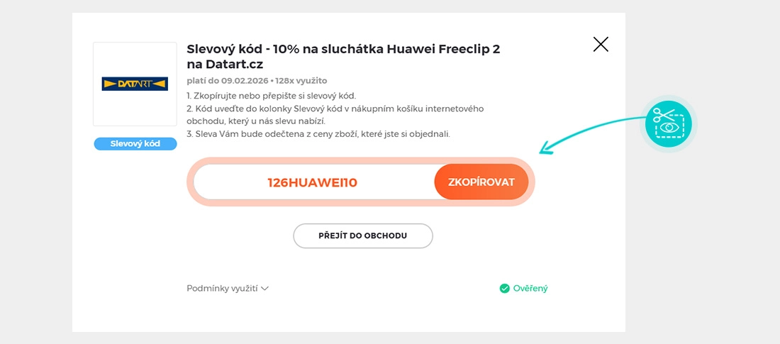 Návod jak zkopírovat slevový kód Datart