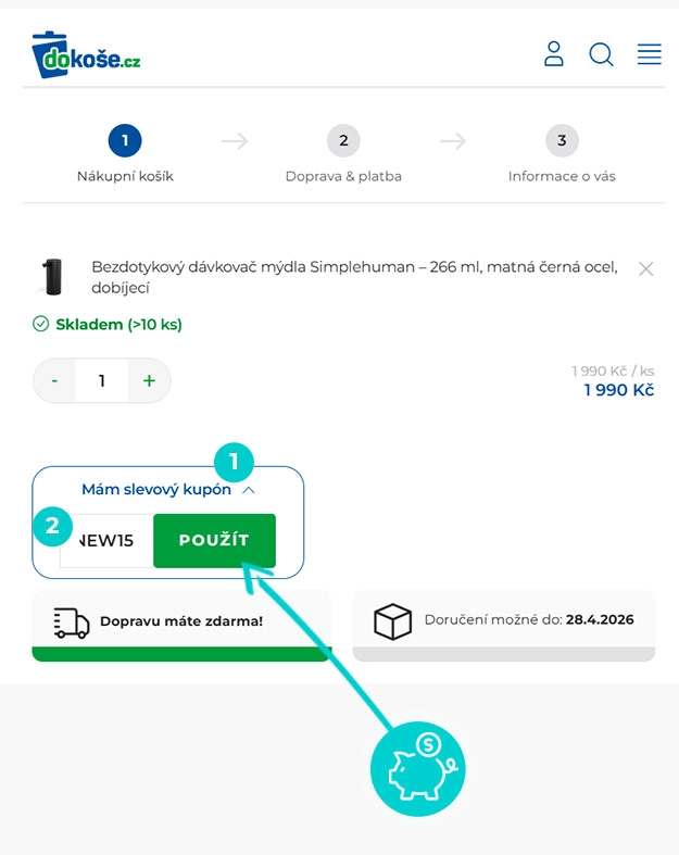 Návod jak uplatnit slevový kód v košíku e-shopu Dokoše