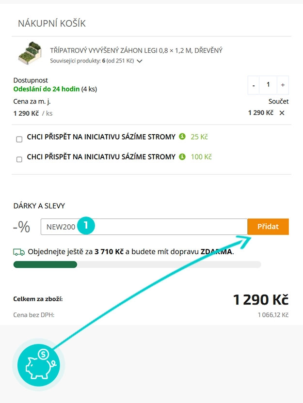 Návod jak uplatnit slevový kód v košíku e-shopu Zahrada Ježek