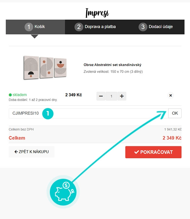 Návod jak uplatnit slevový kód v košíku e-shopu Impresi