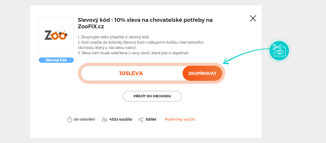 Návod jak zkopírovat slevový kód Zoo fix