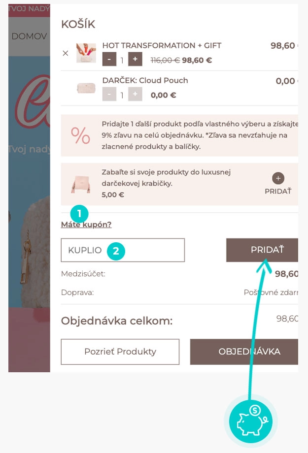 Návod jak uplatnit slevový kód v košíku e-shopu Cocosolis