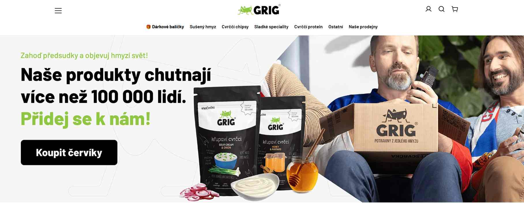 grafika webových stránek e-shopu s produkty sušeného hmyzu