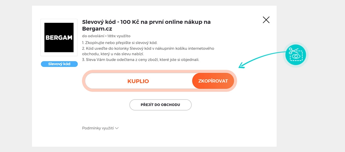 Návod jak zkopírovat slevový kód BERGAM
