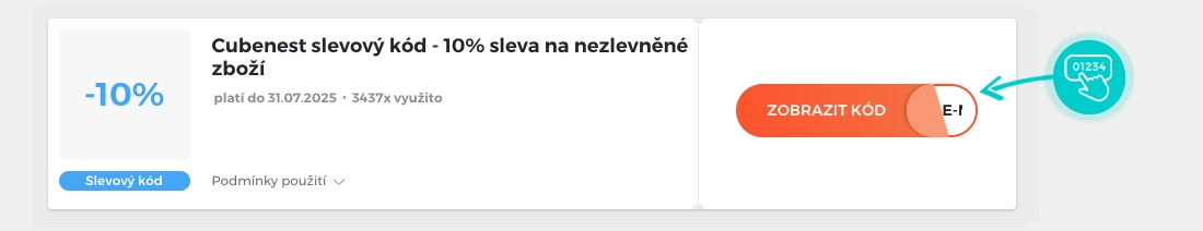 Ukázka slevového kódu Cubenest