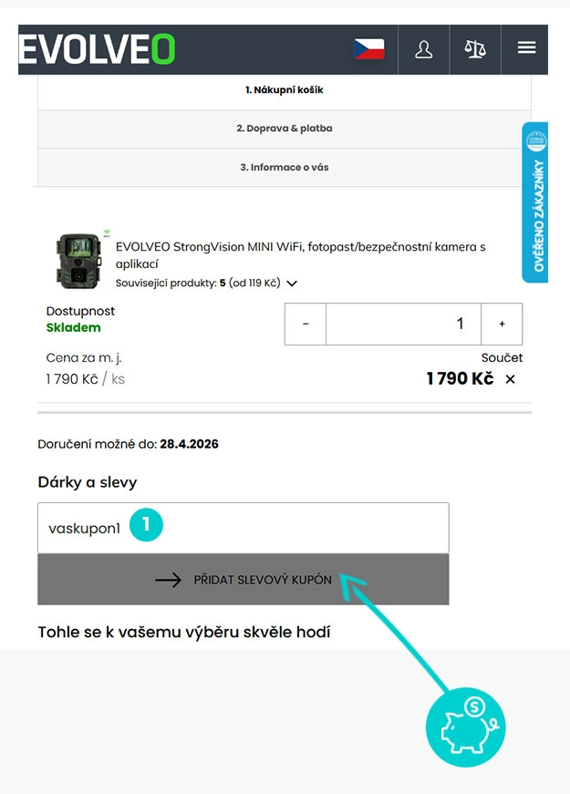 Návod jak uplatnit slevový kód v košíku e-shopu Evolveo