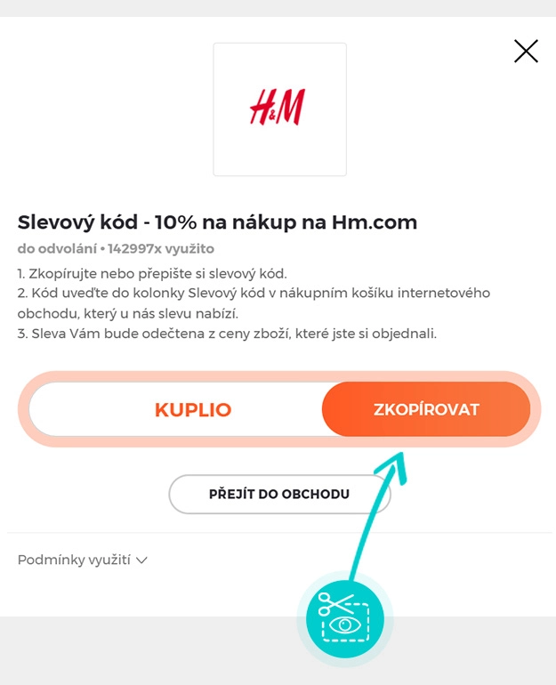 Návod jak zkopírovat slevový kód H&M