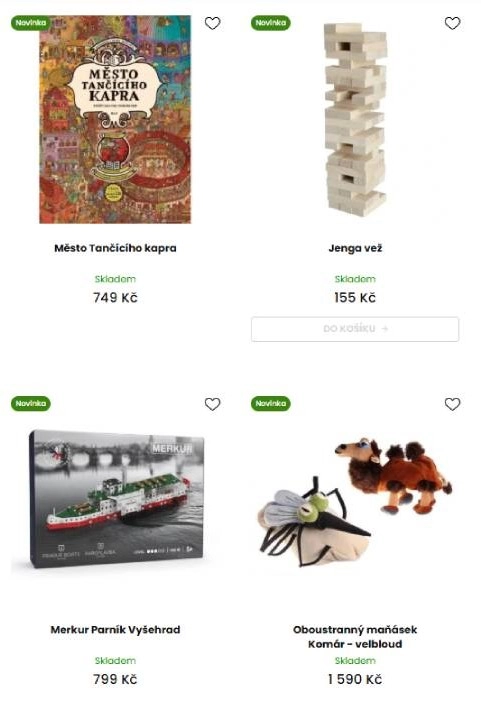 město Tančícího kapra, Jenga věž, Merkur Parník Vyšehrad a oboustranný maňásek Komár - velbloud