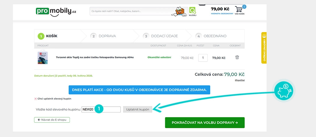 Návod jak uplatnit slevový kód v košíku e-shopu ProMobily