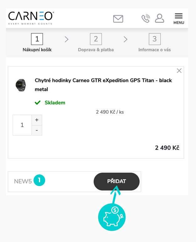 Návod jak uplatnit slevový kód v košíku e-shopu Carneo