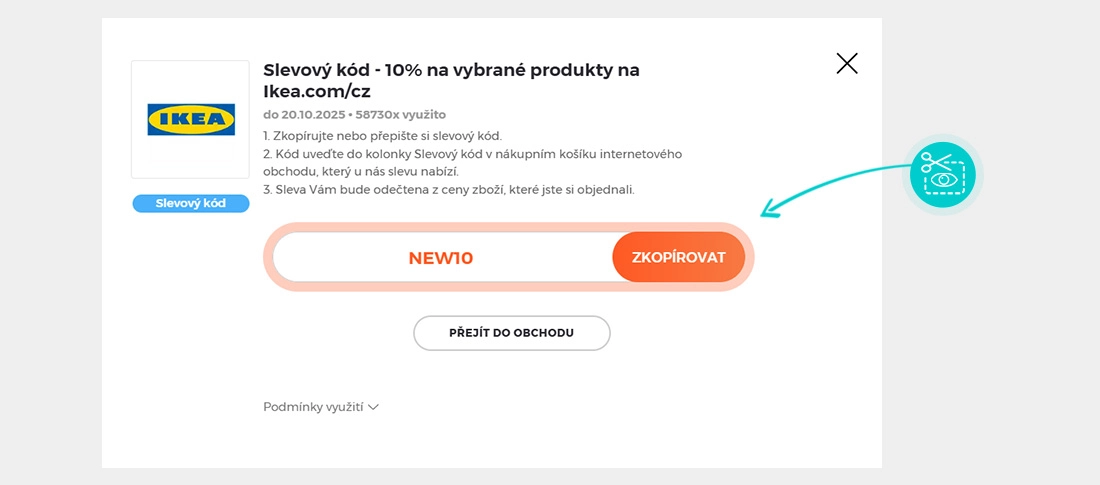 Návod jak zkopírovat slevový kód IKEA