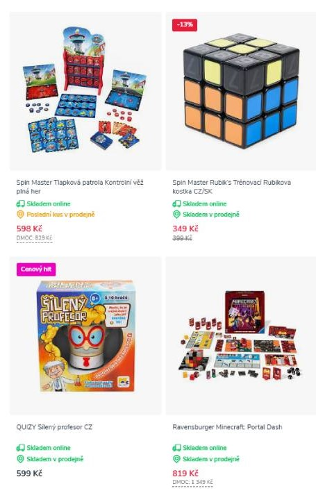 kontrolní věž plná her, Rubikova kostka, hra Šílený profesor a stolní hry Minecraft