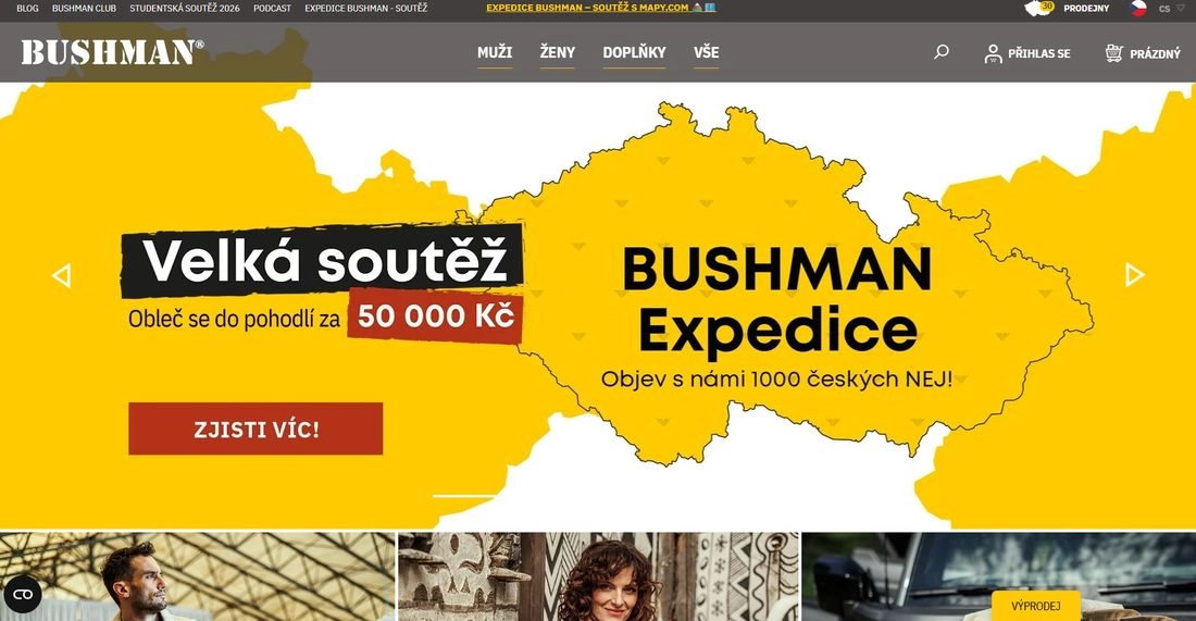 Homepage eshopu Bushman s mapou a avízem na soutěž
