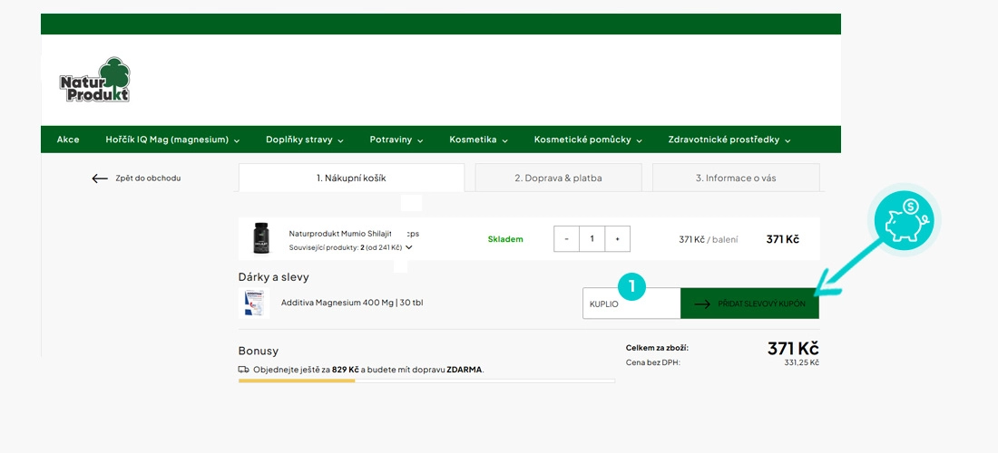 Návod jak uplatnit slevový kód v košíku e-shopu NaturProdukt
