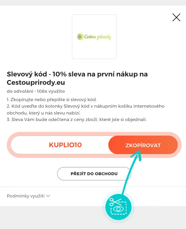 Návod jak zkopírovat slevový kód Cestou přírody