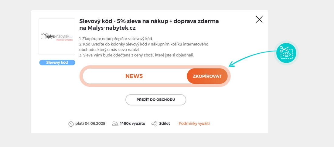 Návod jak zkopírovat slevový kód Malys-nabytek