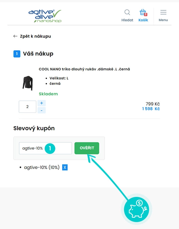 Návod jak uplatnit slevový kód v košíku e-shopu Nanoshop agtive