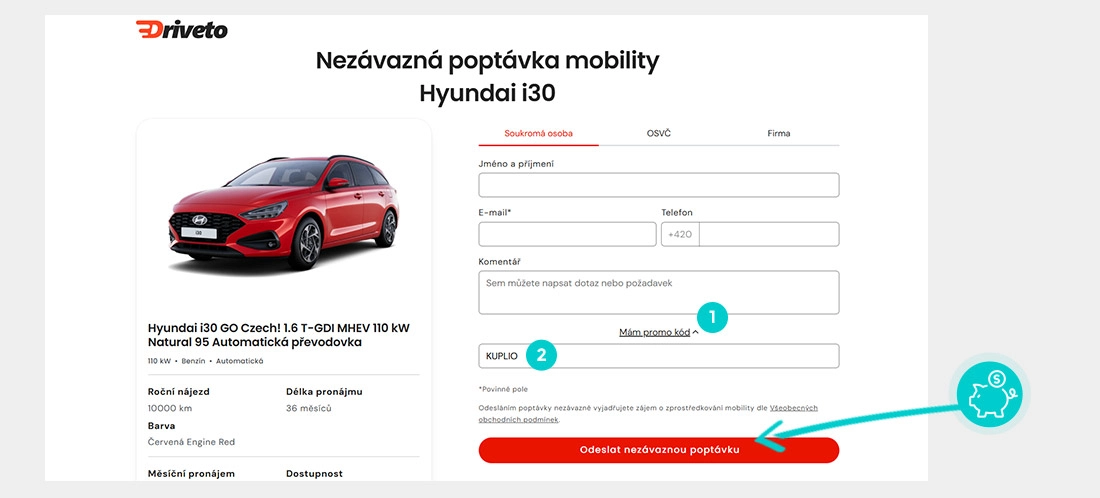 Návod jak uplatnit slevový kód v košíku e-shopu Driveto