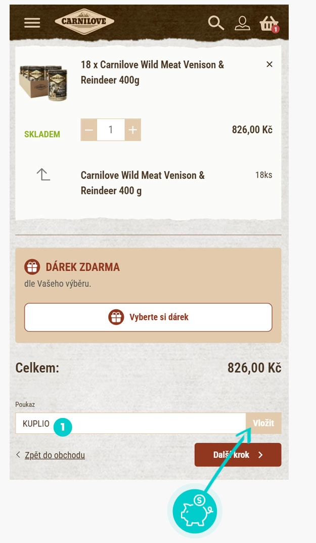 Návod jak uplatnit slevový kód v košíku e-shopu CARNILOVE