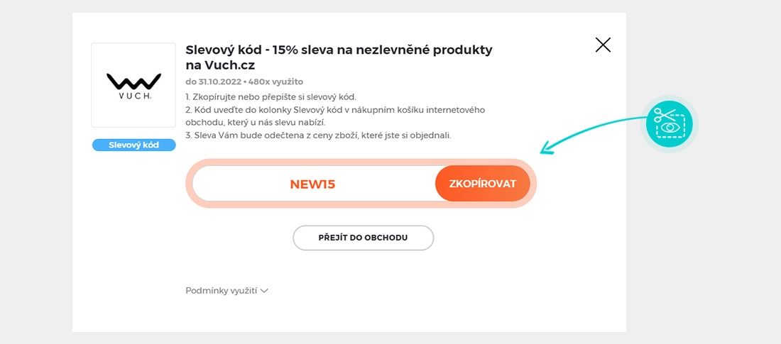 Návod jak zkopírovat slevový kód Vuch