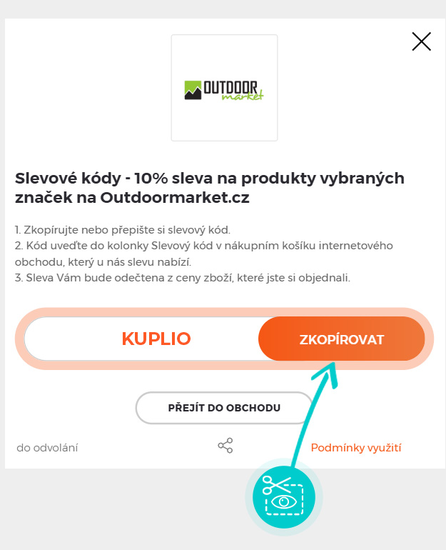 Návod jak zkopírovat slevový kód Outdoor market