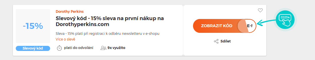 Ukázka slevového kódu Dorothy Perkins