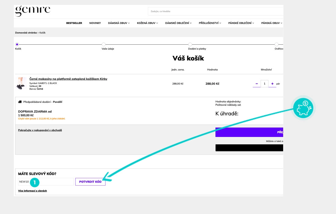 Návod jak uplatnit slevový kód v košíku e-shopu Gemre