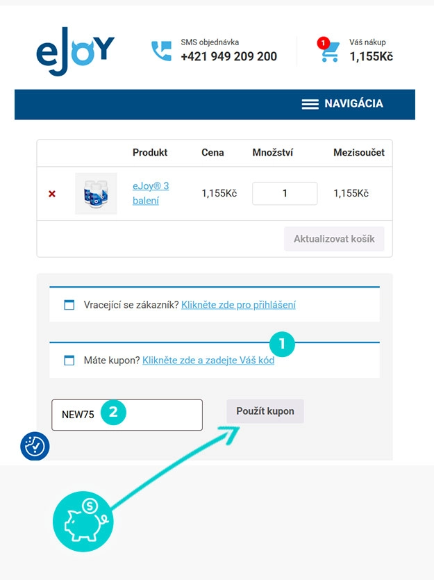 Návod jak uplatnit slevový kód v košíku e-shopu eJoy tablety