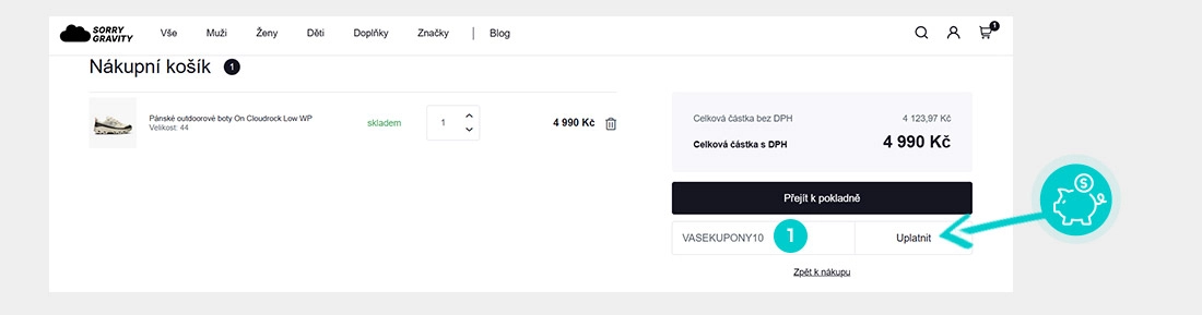 Návod jak uplatnit slevový kód v košíku e-shopu Sorry Gravity