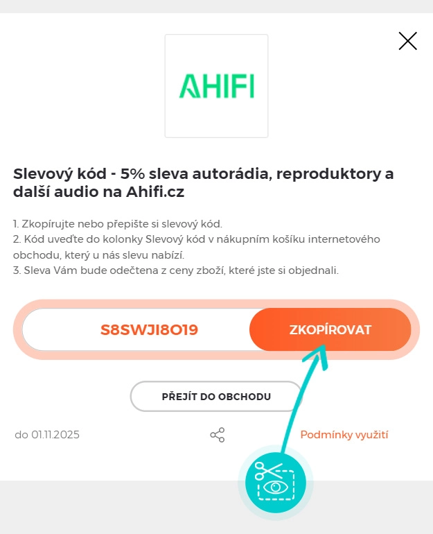 Návod jak zkopírovat slevový kód Ahifi