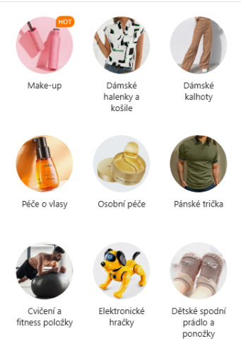 temu kategorie