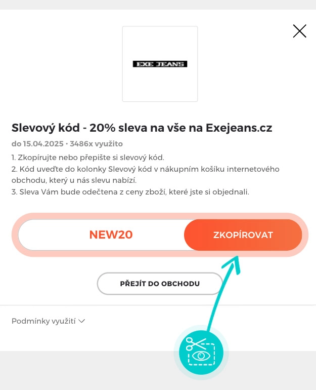 Návod jak zkopírovat slevový kód EXE JEANS
