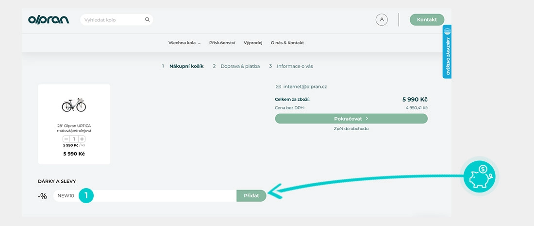 Návod jak uplatnit slevový kód v košíku e-shopu Olpran