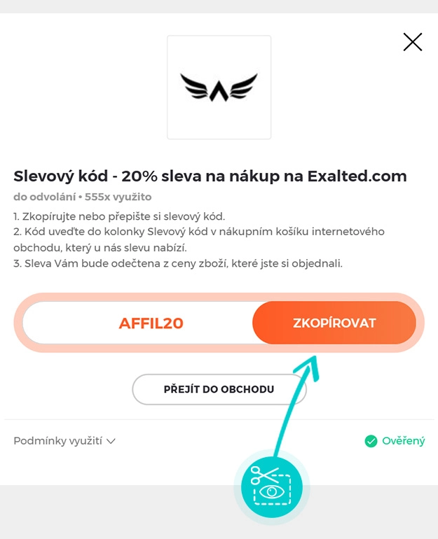 Návod jak zkopírovat slevový kód Exalted