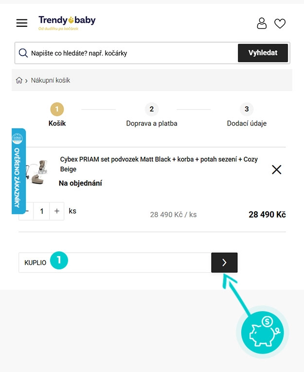 Návod jak uplatnit slevový kód v košíku e-shopu Trendy Baby