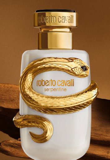 bílý flakón ze zlatými prvky Roberto Cavali