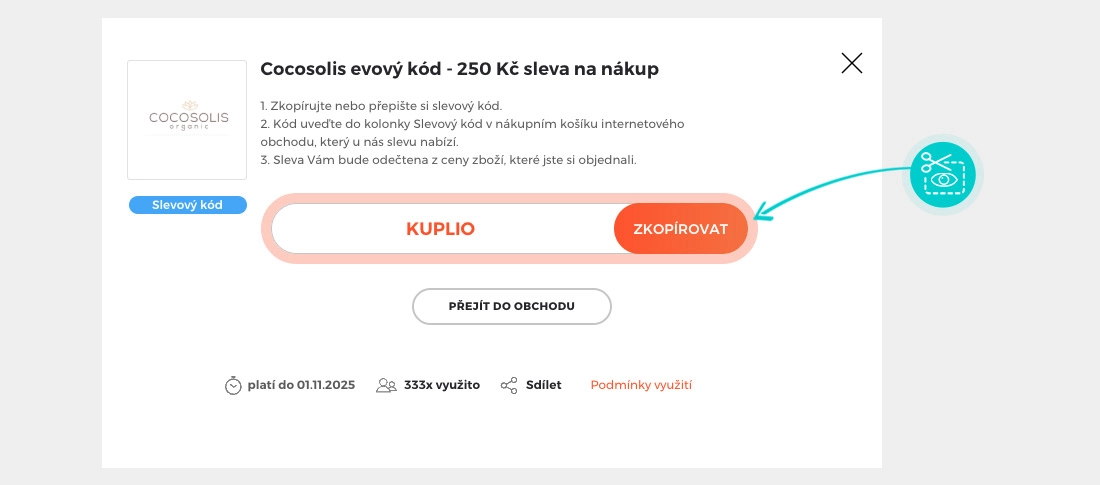 Návod jak zkopírovat slevový kód Cocosolis